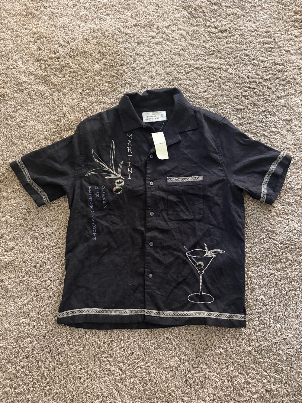 Abercrombie & Fitch Black Short-Sleeve Martini Embroidered Shirt